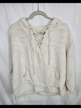 Urban Outfitters Cream Lace-Up Hooded Pullover